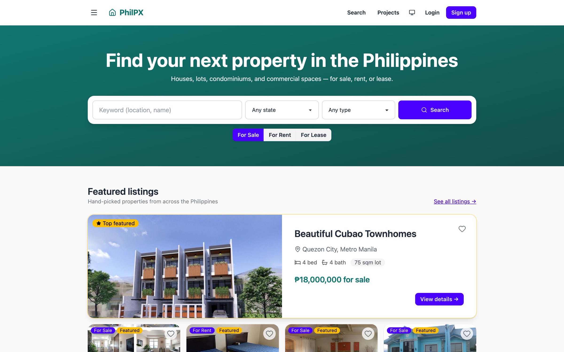 PhilPX homepage, desktop