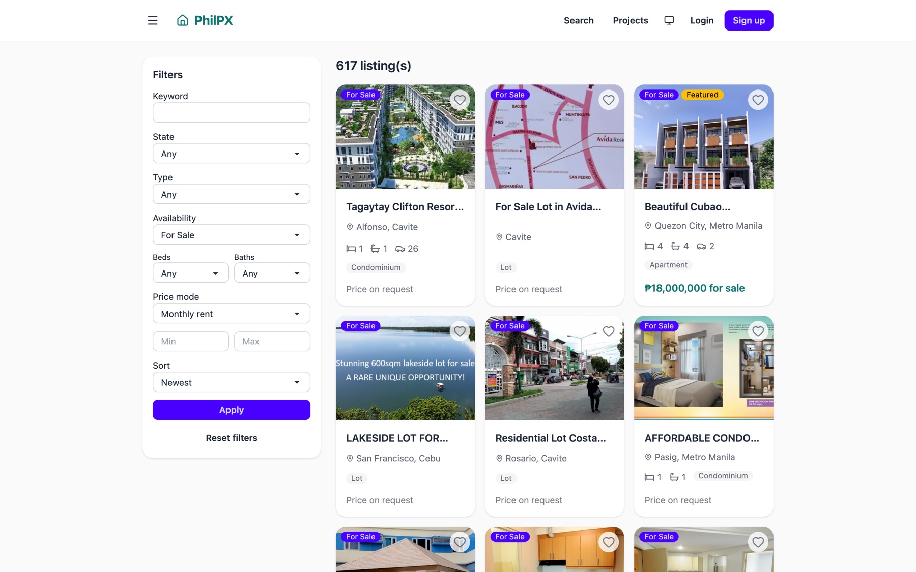 PhilPX search with filters