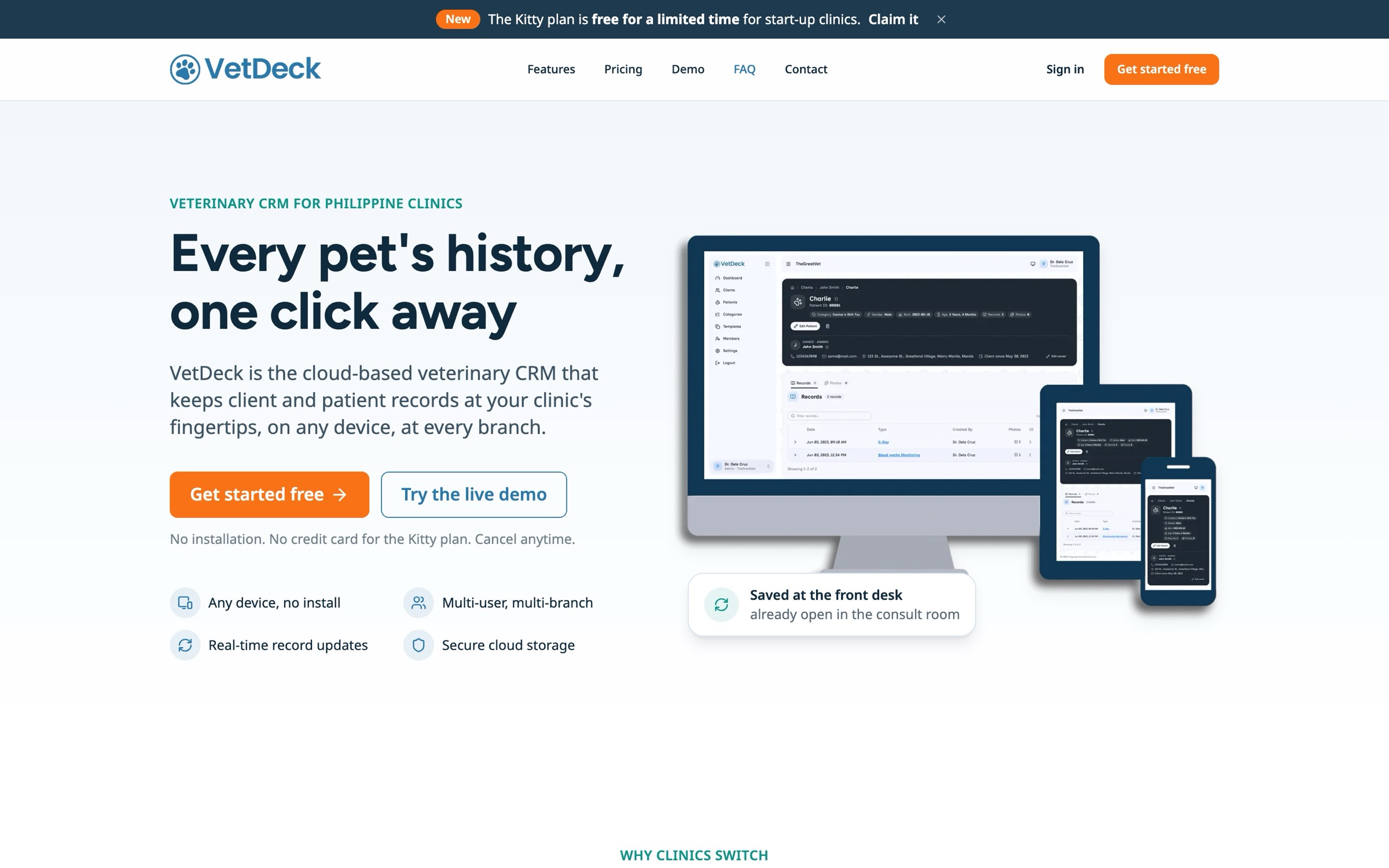 VetDeck homepage, desktop